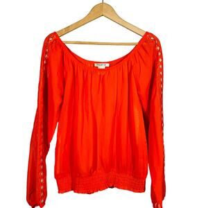 Arden B Sheer Blouse Long Sleeve EMbroider Sleeve Casual Orange - S